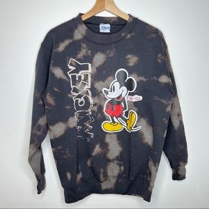Vintage Disney 90s Mickey Mouse upcycled tie dyed bleached crewneck sweatshirt L